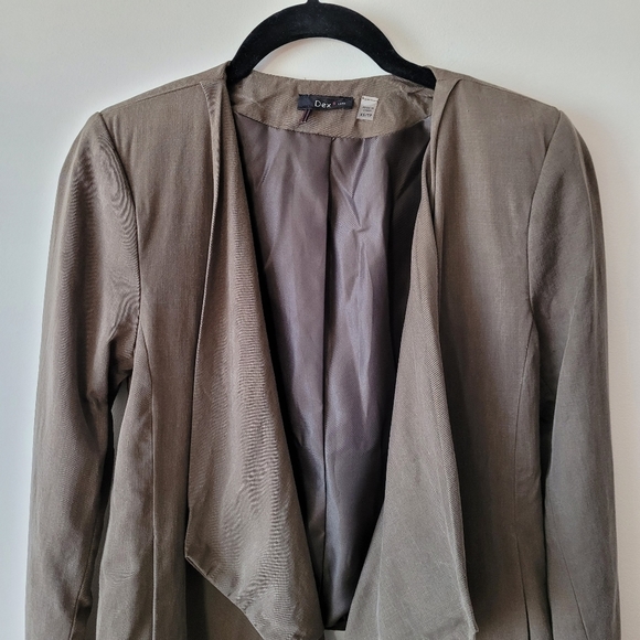 Dex Olive Green Blazer XS Waterfall Collar Open Front Asymmetric Hem - Picture 4 of 10